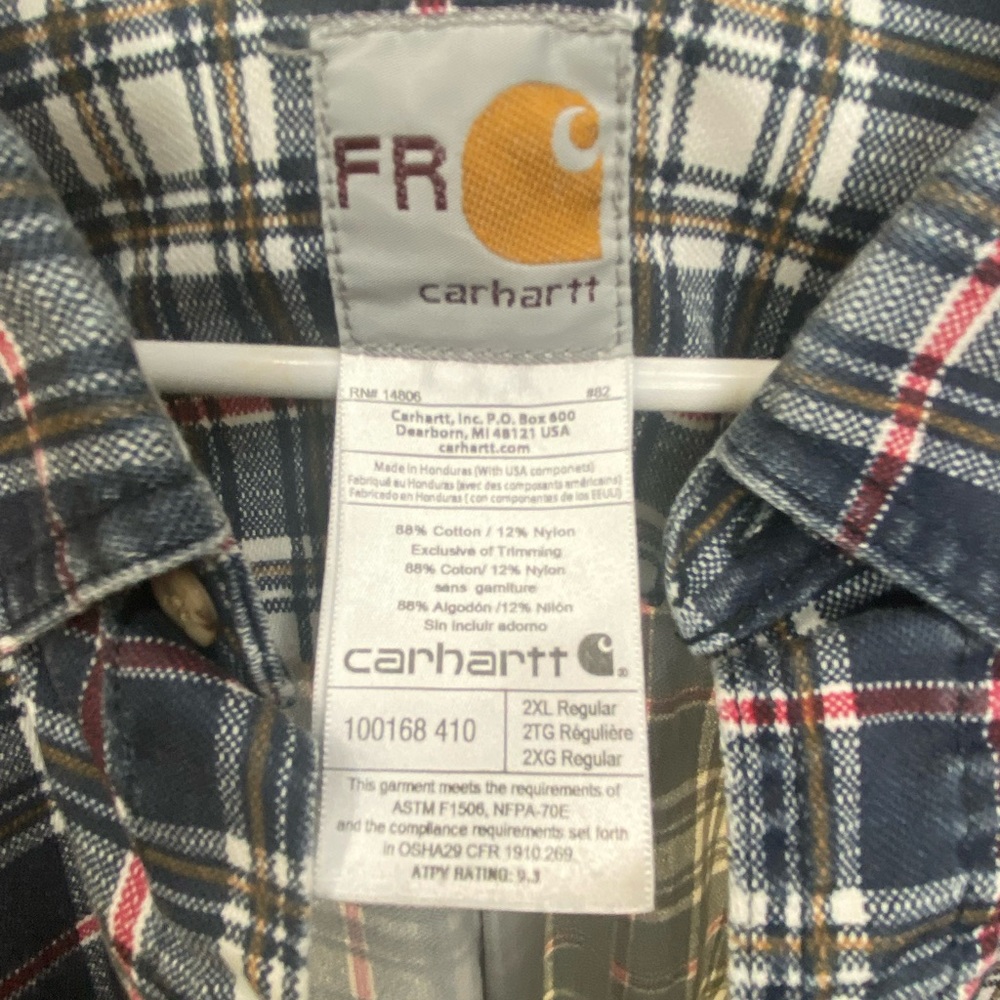 Carhartt Fire Resistant Size 2XL Blue Plaid long sleeve button up shirt - Picture 3 of 4